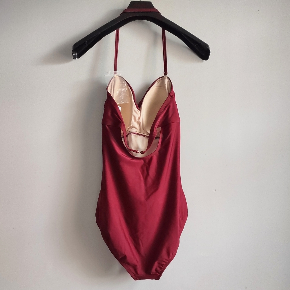 Kona Sol Maroon One Piece Rouched Swim Suit Large - Picture 2 of 13